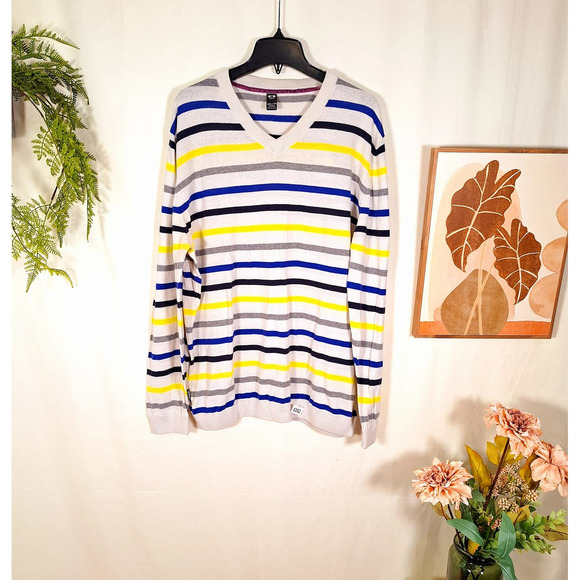 Oakley Other - Oakley Slim Fit Men's Sweater White W' Black/Yellow/Blue/Gray Strips